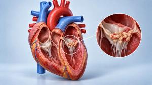 medical cross section of human heart with zoomed detail of bacterial endocarditis on heart valve - Image credit: Aleya | stock.adobe.com