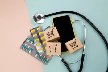 Online pharmacy. Lots of pills, stethoscope and boxes with medication. The concept of convenient choice of medicines.