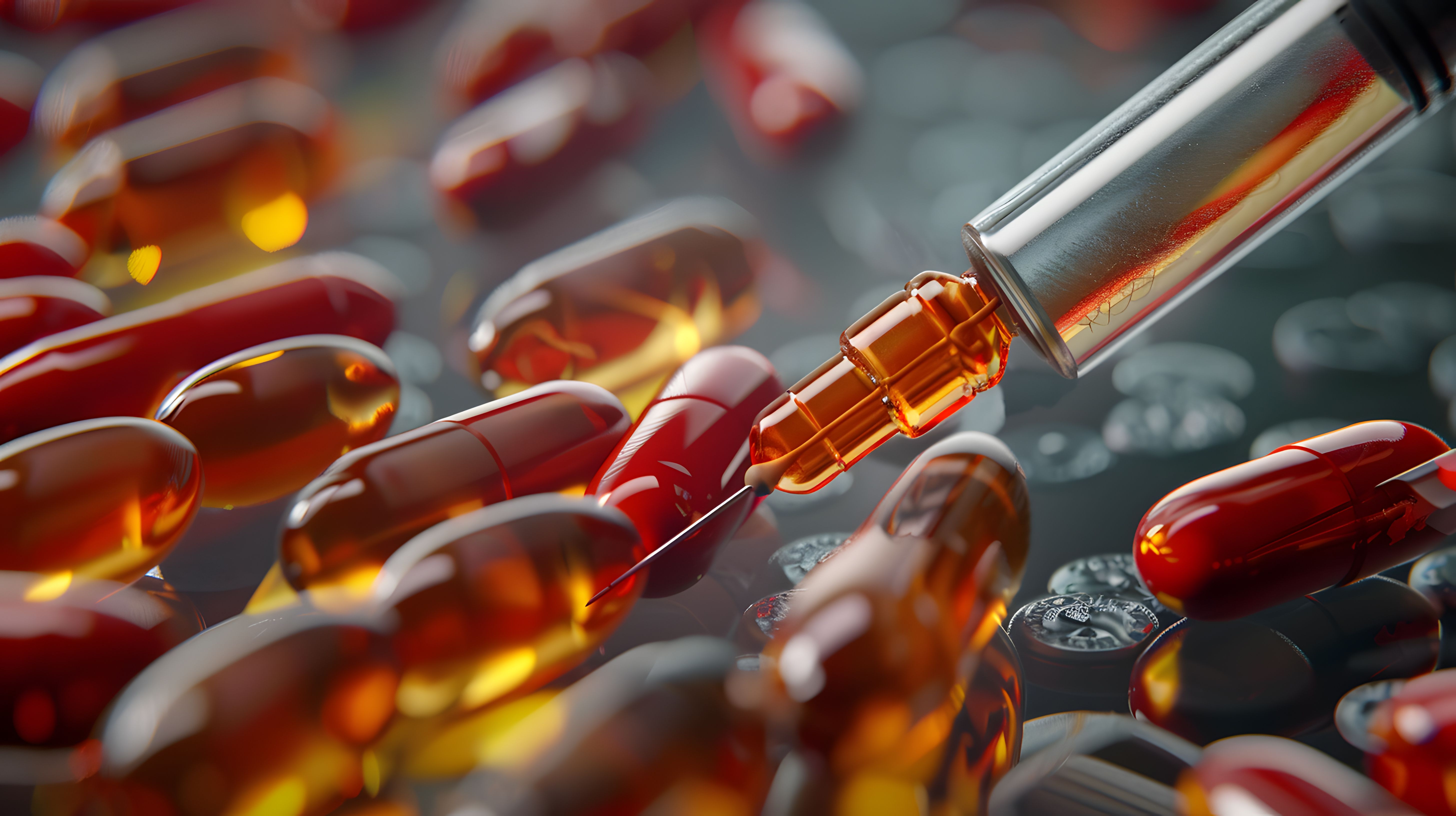 Close up of a biogeneric drugs syringe filled with red and yellow pills - Image credit: javu | stock.adobe.com