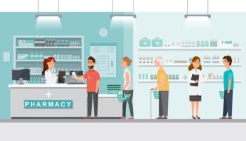pharmacy with pharmacist and client in counter