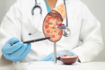 Chronic kidney disease, Asian woman with model for treatment urinary system, urology, Estimated glomerular filtration rate eGFR.