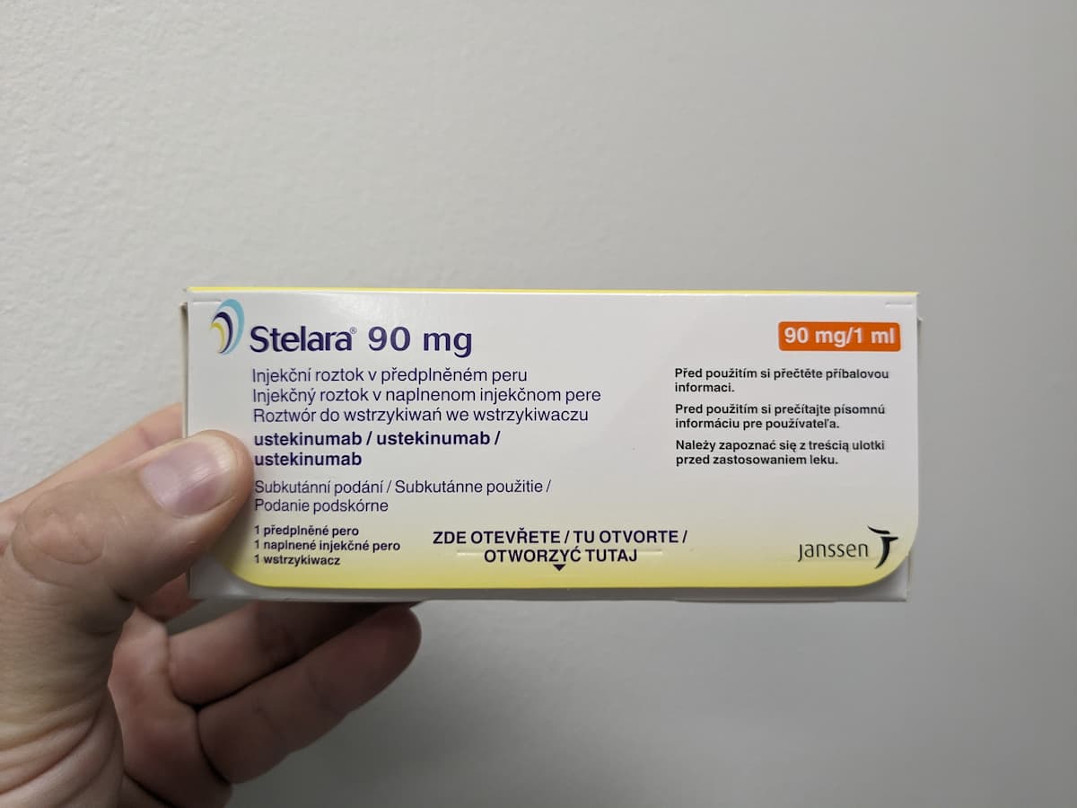 Prague, Czech Republic - August 28 2024: STELARA box with USTEKINUMAB active substance by JANSSEN, used for psoriasis, Crohn’s disease, and ulcerative colitis.