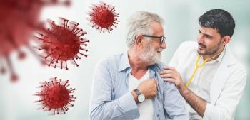 Doctor checking patient health in hospital office.