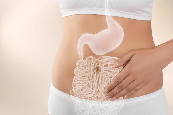 Woman with healthy digestive system on light background, closeup. Illustration of gastrointestinal tract - Image credit: New Africa | stock.adobe.com