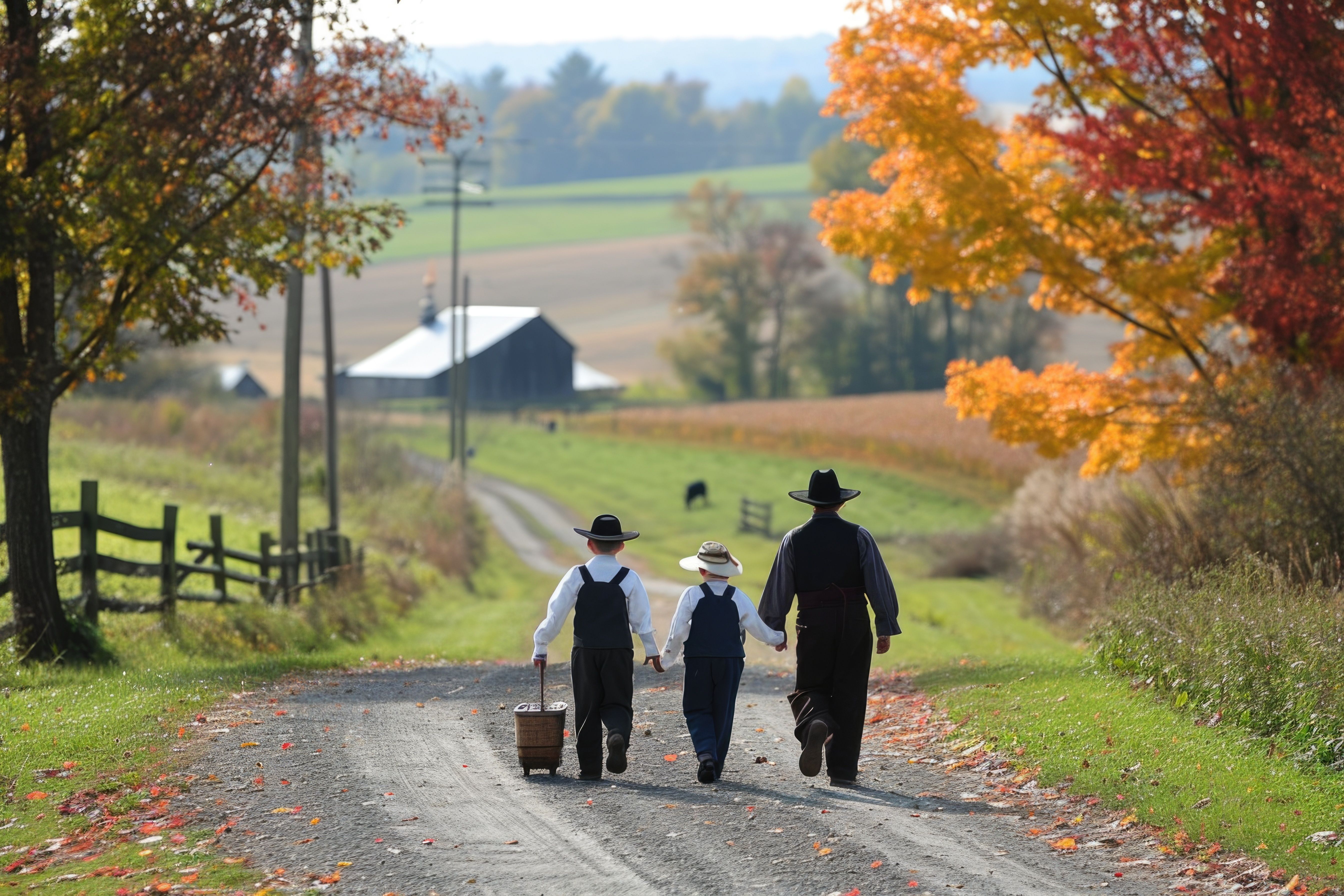 Amish children with adult walking | Image Credit: © MMerellinn - stock.adobe.com