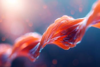 Detailed yet minimalistic depiction of muscle tissue highlighting protein fibers in a vibrant and clean aesthetic. Space for text in the upper left corner - Image credit: Naret | stock.adobe.com