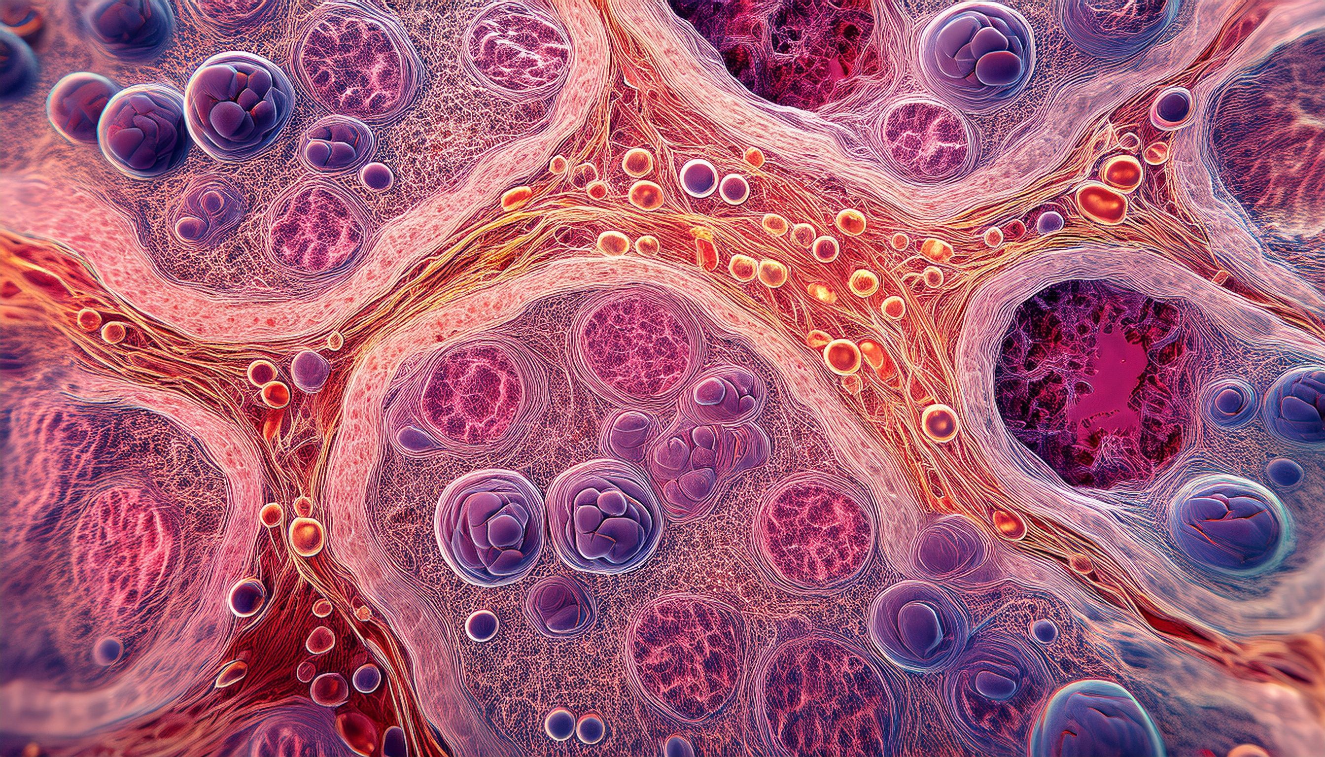 Magnified bone marrow biopsy showing plasma cells with irregular nuclei and multiple myeloma tumor cells infiltrating normal hematopoietic tissues | Image Credit: © Erin - stock.adobe.com