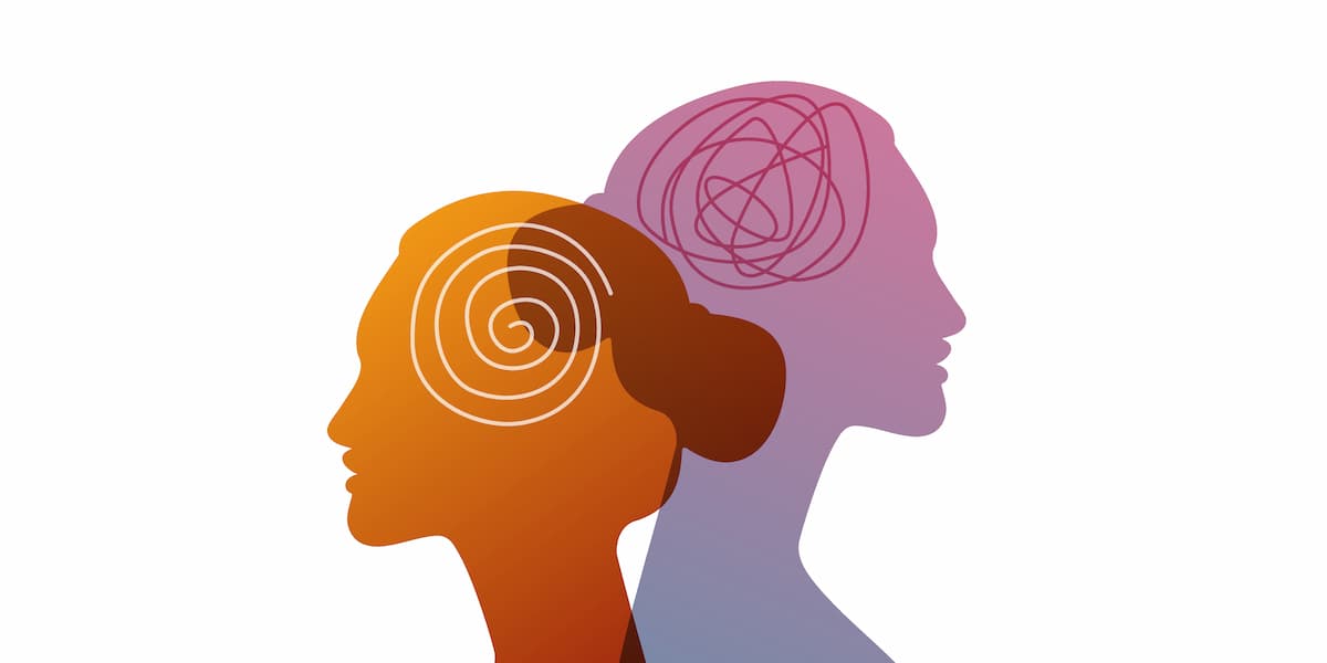 BPD, bipolar or schizophrenia disorder mind mental. Mental health. Borderline personality disorder. Psychology concept mood disorder with head silhouette.