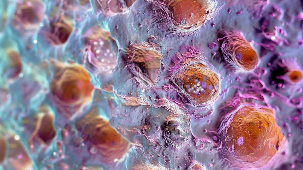 A microscopic view of transplanted stem cells integrating with the hosts tissue and restoring function to the affected area