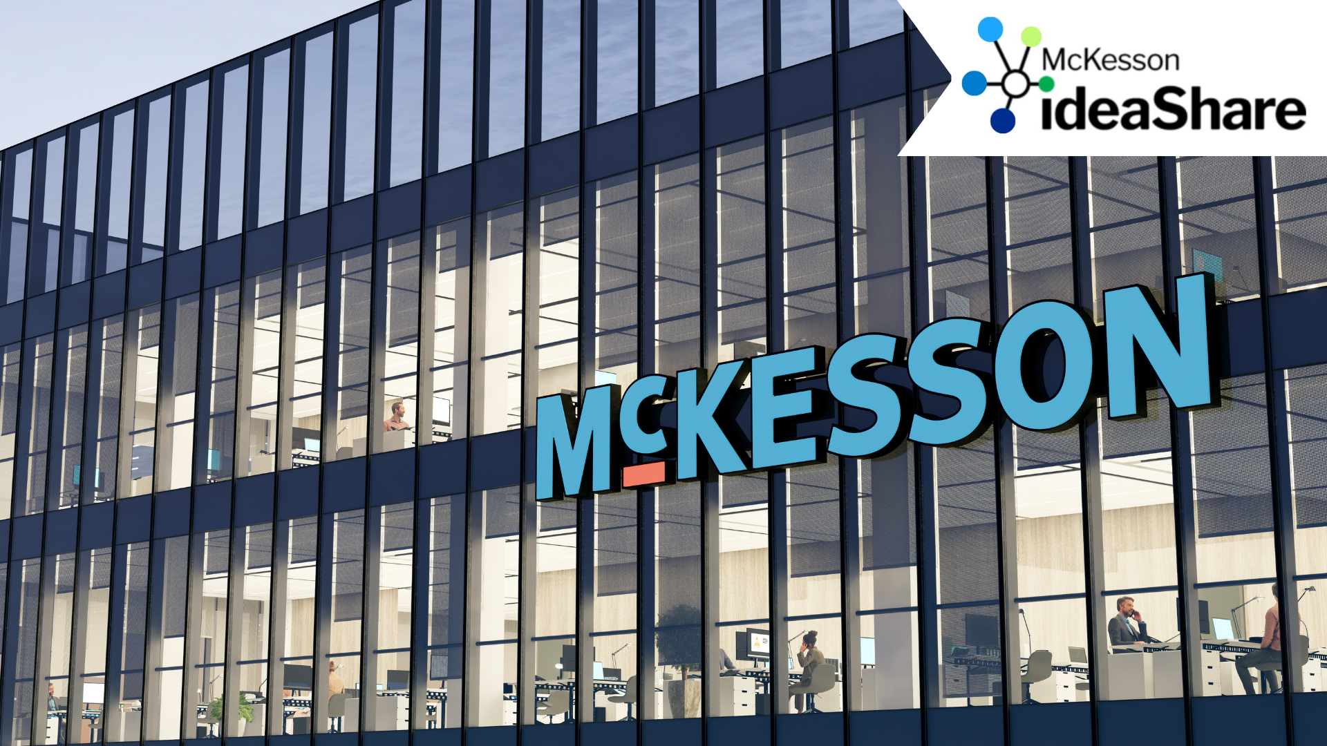 Irving, TX, USA. May 2, 2022. Editorial Use Only, 3D CGI. McKesson Corporation Signage Logo on Top of Glass Building. Workplace Healthcare Pharmaceutical Company Office Headquarters.