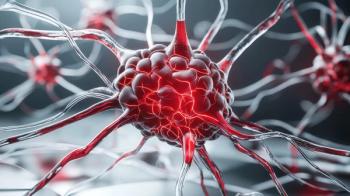 Bleeding stroke brain artery, Cellular structure with intricate connections and a vibrant red nucleus, representing biological elements.