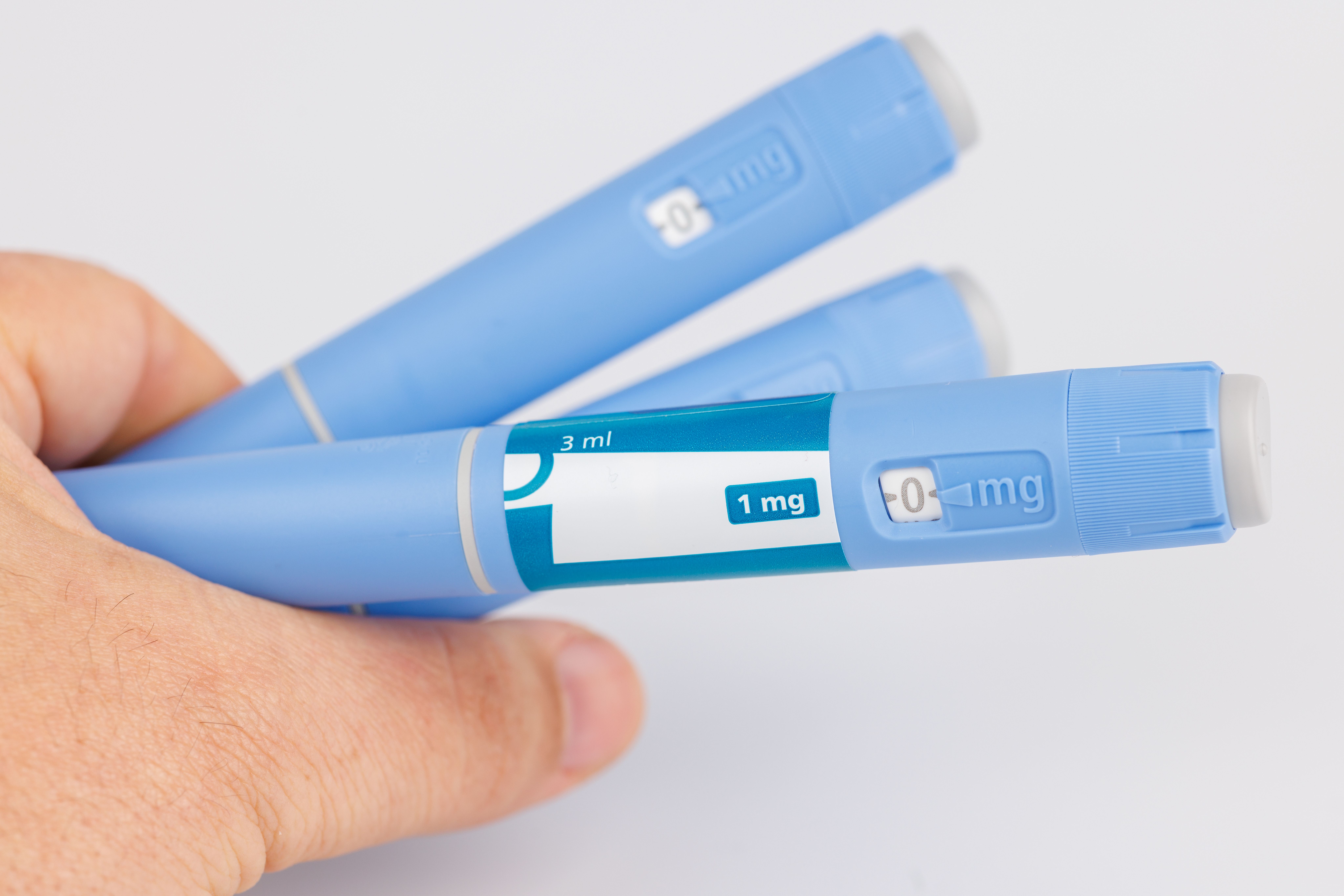 Isolated horizontal image of GLP-1 Semaglutide therapy injection pens - Image credit: Shutterly | stock.adobe.com