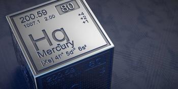 Mercury. Element 80 of the periodic table of chemical elements.