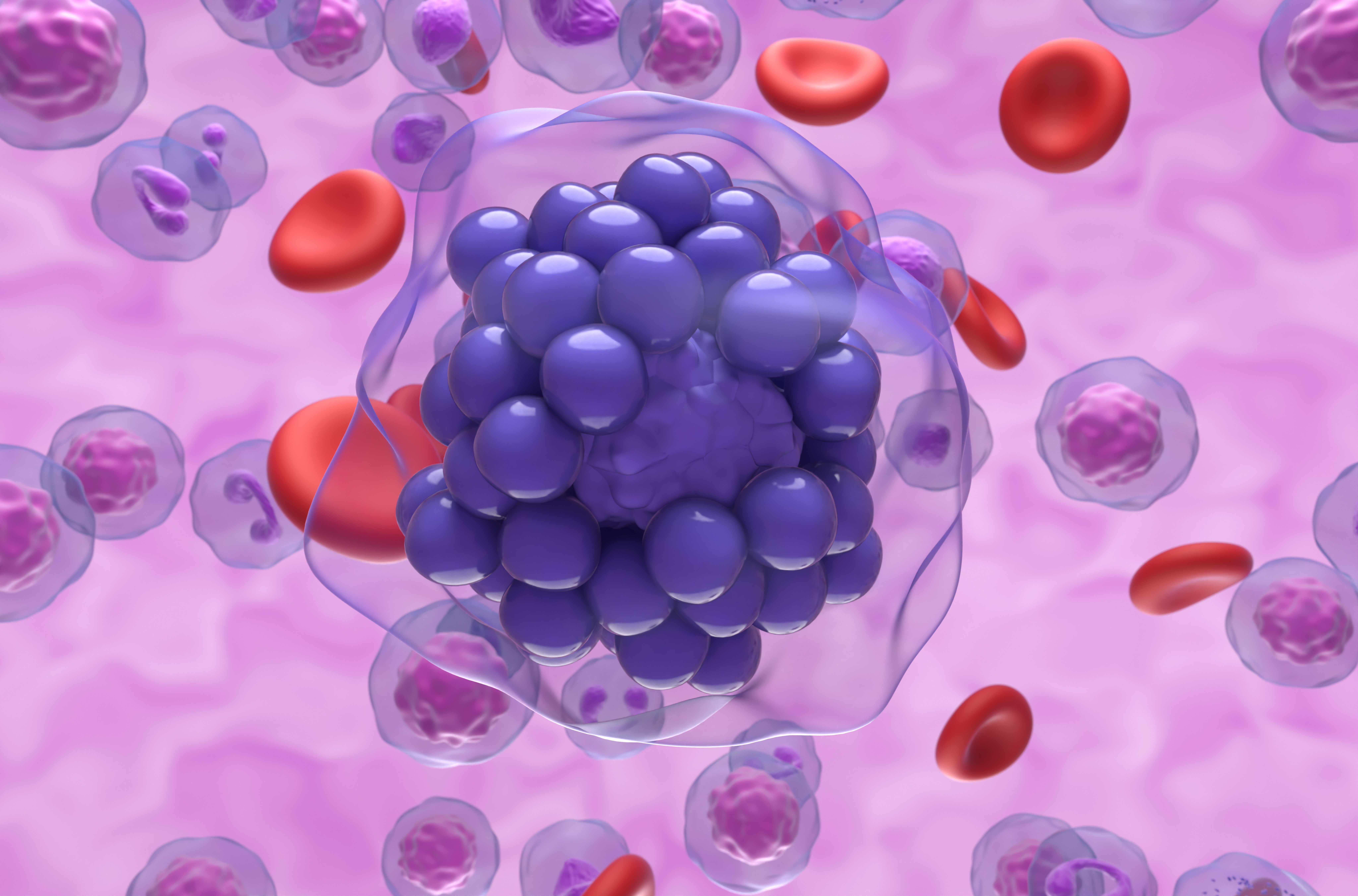 Closeup, 3D illustration of diffuse large B0cell lymphoma.