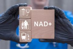 NAD+ intravenous or syringe injection of vitamins, supplements, minerals medical therapy concept. Doctor holding wooden blocks with icons sees the text NAD+. | Image Credit: wladimir1804 | stock.adobe.com