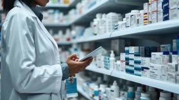 Female pharmacist or healthcare professional taking inventory or reviewing a clipboard in a pharmacy with shelves stocked with various medications. | Image Credit: Studio Nova | stock.adobe.com
