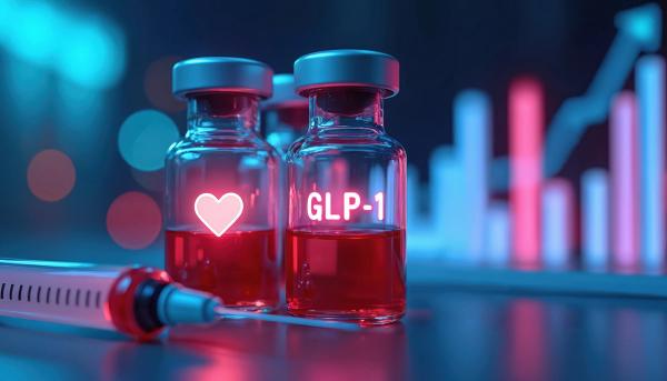 Image Credit: miss irine | stock.adobe.com | GLP-1 drug vials with heart symbol and syringe suggest hormone therapy for weight loss and diabetes. Medical chart shows health improvement.