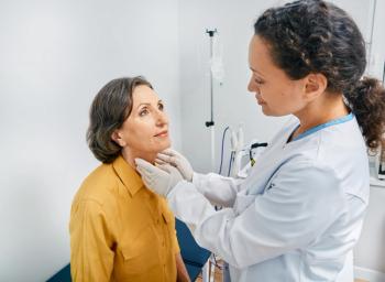 Doctor palpates of fat mature woman's neck for diagnostics of thyroid diseases and hypothyroidism at medical clinic. Thyroid treatment - Image credit: Peakstock | stock.adobe.com