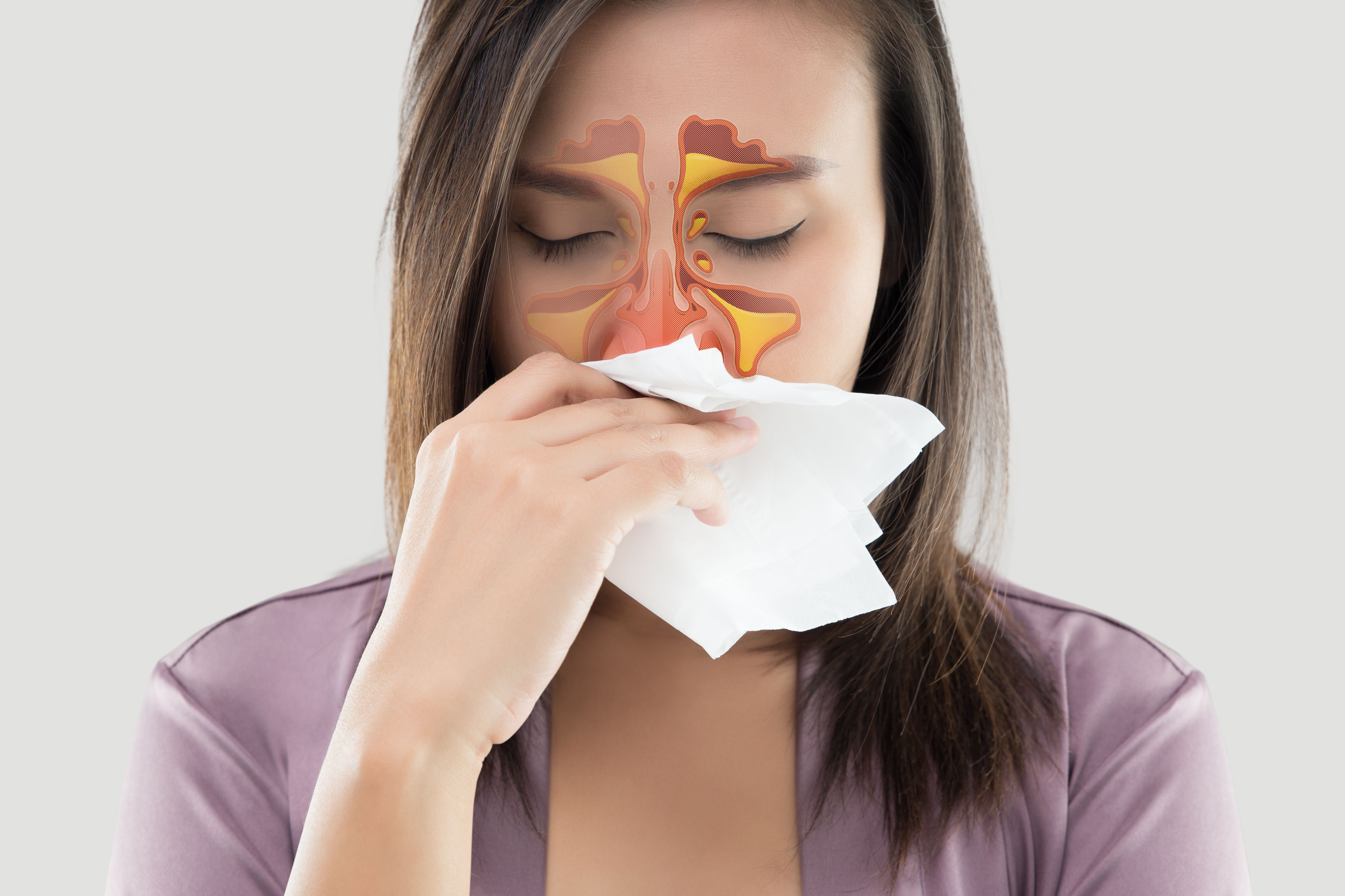 Women feeling unwell and sinus on gray background - Image credit: eddows | stock.adobe.com