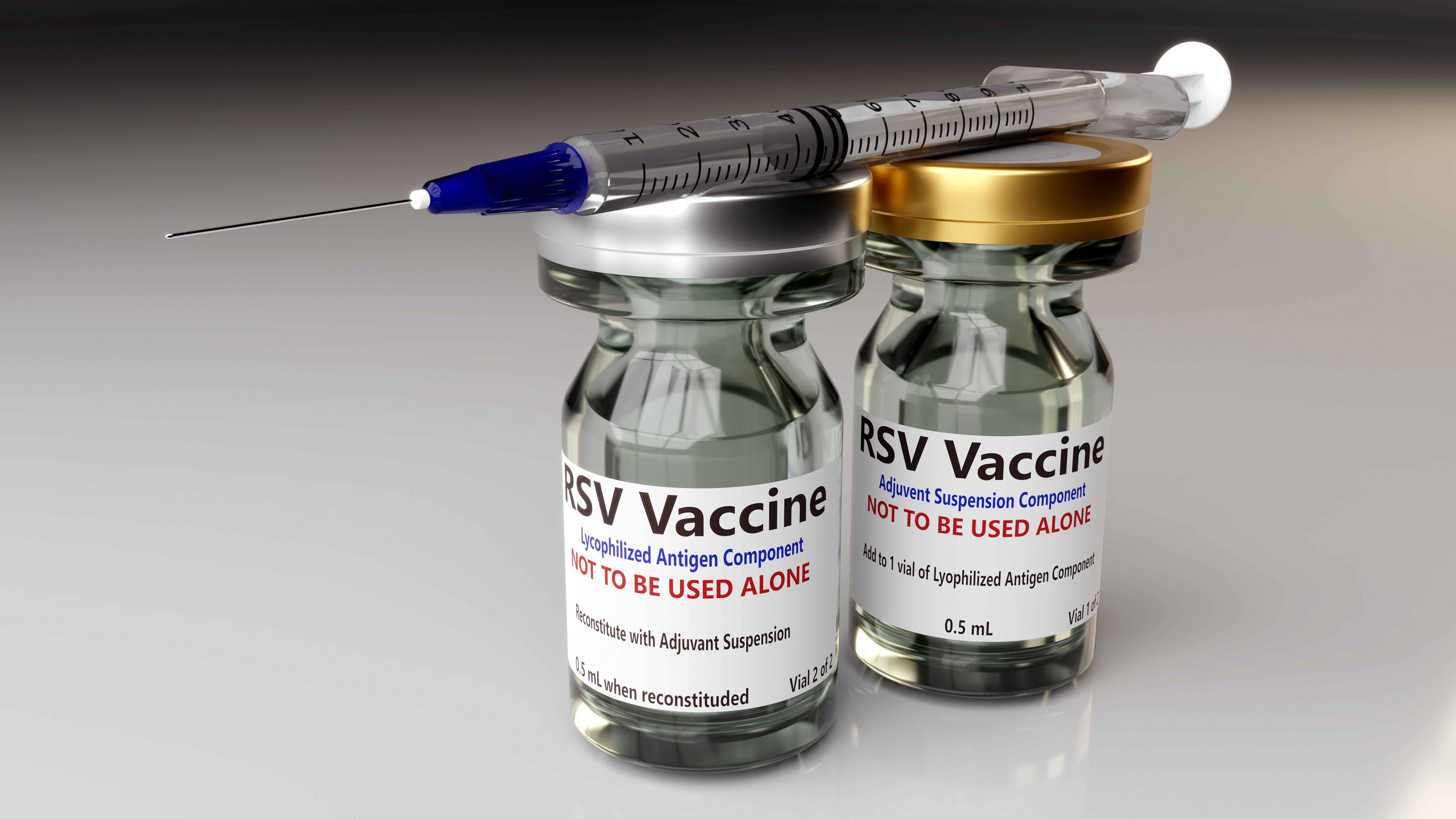 Vaccine vials used for Respiratory Syncytial Virus (RSV) with a syringe - Image credit: Peter Hansen | stock.adobe.com