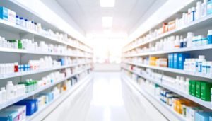 Blurred shelves filled with various medical products in a pharmacy background, highlighting healthcare supplies, pharmaceutical items, medicine packaging, and clinical retail environment. | Image Credit: CreativeArs | stock.adobe.com