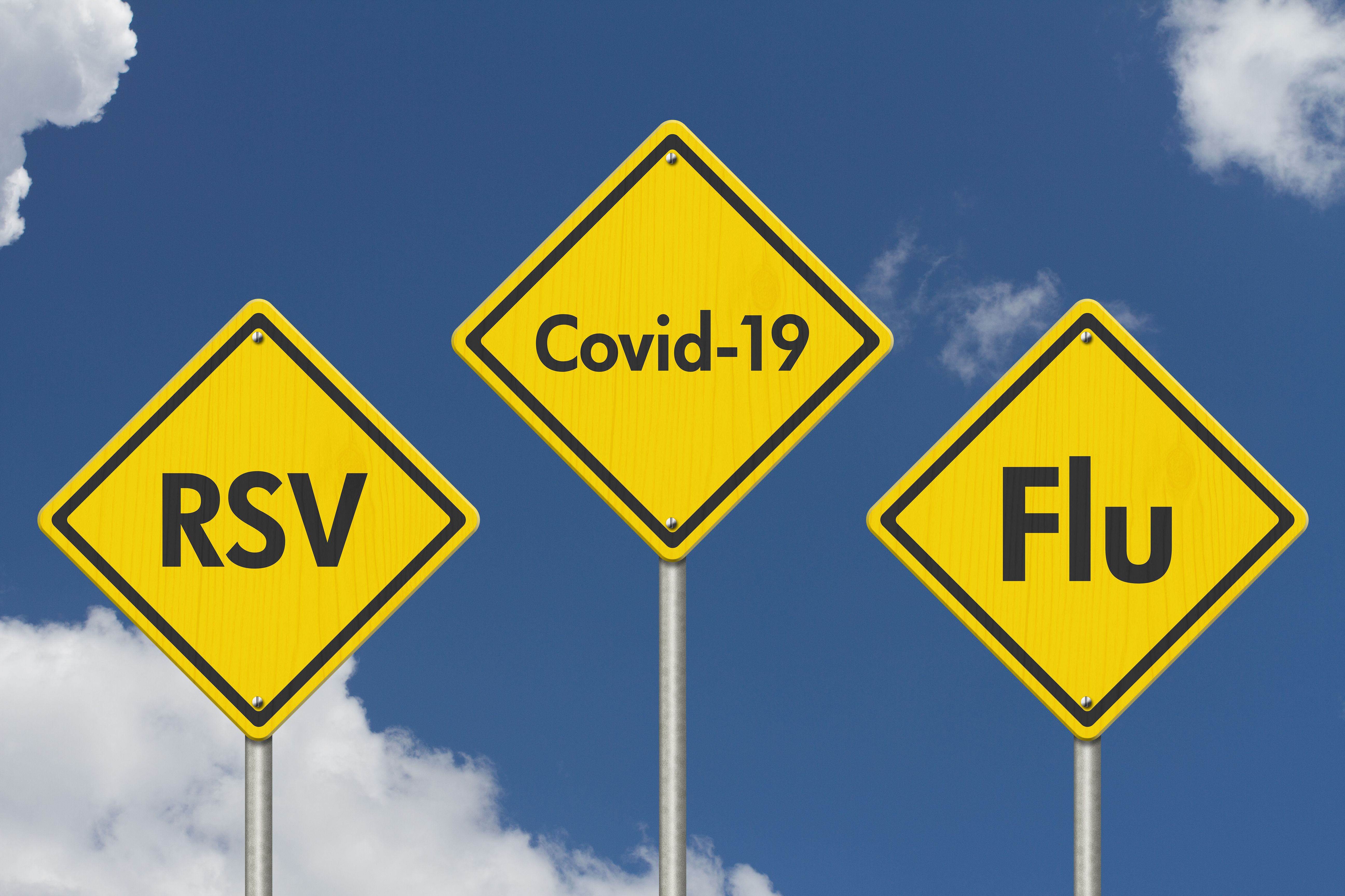 RSV, covid-19 and flu yellow warning road sign - Image credit: Karen Roach | stock.adobe.com