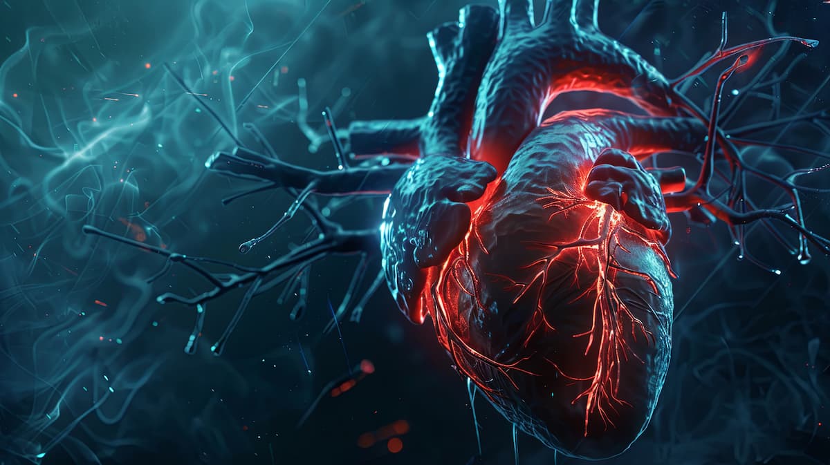 Concept of interventional cardiology. September 16, International Day of Interventional Cardiology. Close-up, 3D illustration of a heart muscle on an abstract background