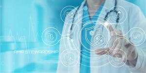 Medical professional using futuristic interface for antimicrobial resistance stewardship to combat superbugs and improve healthcare outcomes | Image Credit: KHAN VECTOR CO. | stock.adobe.com