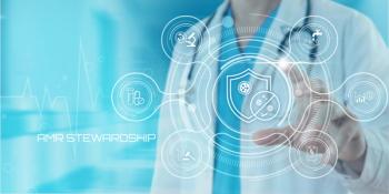 Medical professional using futuristic interface for antimicrobial resistance stewardship to combat superbugs and improve healthcare outcomes | Image Credit: KHAN VECTOR CO. | stock.adobe.com