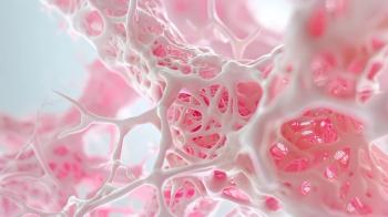 An enlarged image of fibrous scar tissue, dense collagen network