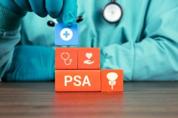 Concept of prostate-specific antigen (PSA) testing, screening, and awareness of early prostate cancer. The urologist's hand arranges wooden cubes with the prostate and bladder icons. | Image Credit: Tom | stock.adobe.com