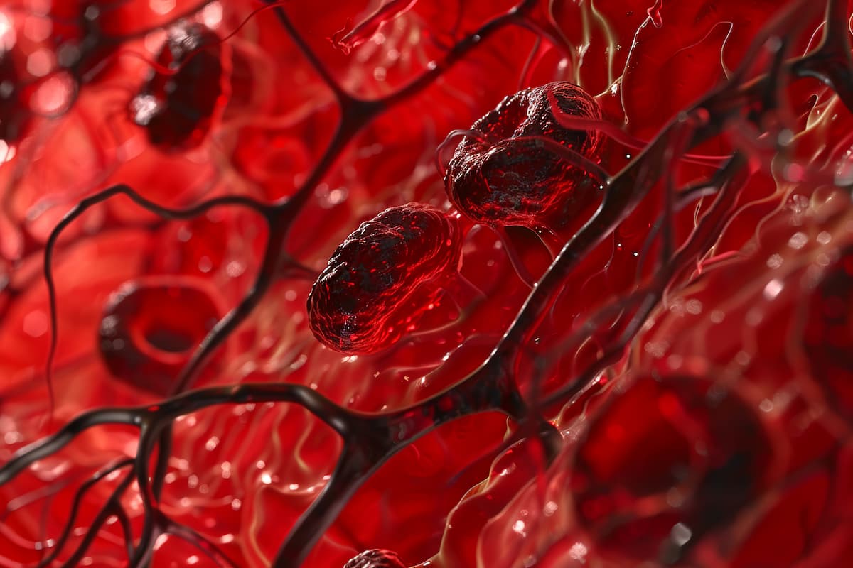 A close up of a red blood cell with red veins. Concept of life and vitality, as the red blood cell is the life force of the body. Vascular system anatomy hemophilia vessels.