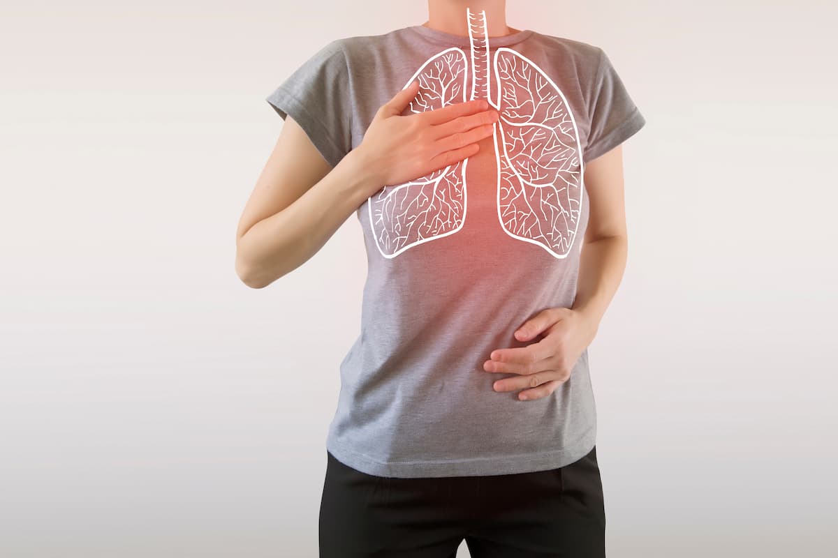 composite image of highlighted red injured lungs