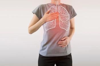 composite image of highlighted red injured lungs