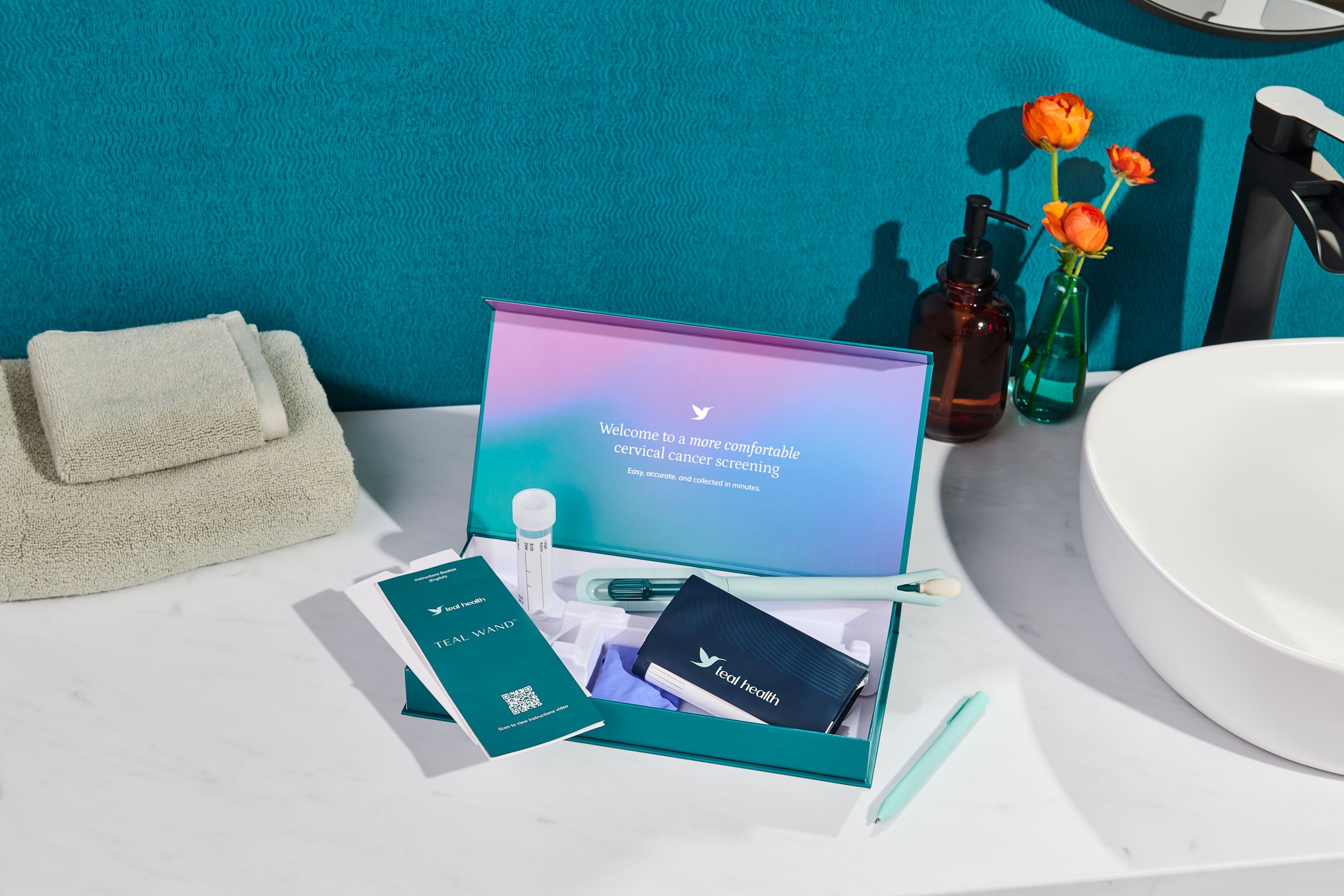 Image credit: Teal Health’s Teal WandTM self-collection device for at-home cervical cancer screening. Photographed by Nicole Morrison