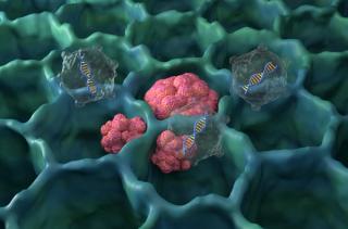 Gene therapy in lung cancer (LC) - isometric view 3d illustration