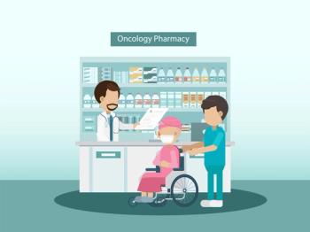 Pharmacy with pharmacist and cancer patient flat design vector illustration - Image credit: phonlamaiphoto | stock.adobe.com