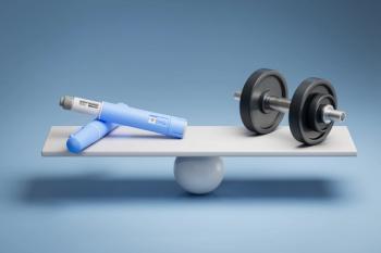 Two dosing pens of a fictitious semaglutide drug (GLP-1) on a scale facing a dumbbell. Concept for alternative ways to loose weight - Image credit: Andreas Prott | stock.adobe.com