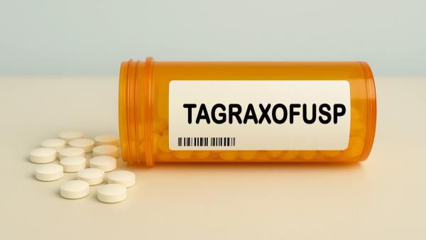 Box of TAGRAXOFUSP tablets on a hospital pharmacy table used to treat blastic plasmacytoid dendritic cell neoplasm, a fusion protein therapy. | Image Credit: Semi | stock.adobe.com