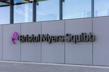 Bristol Myers Squibb company logo on the exterior wall of a modern office building, showing a clean corporate design and pharmaceutical branding. Oegstgeest, Netherlands, 3 May 2025 - Image credit: PixelBiss | stock.adobe.com