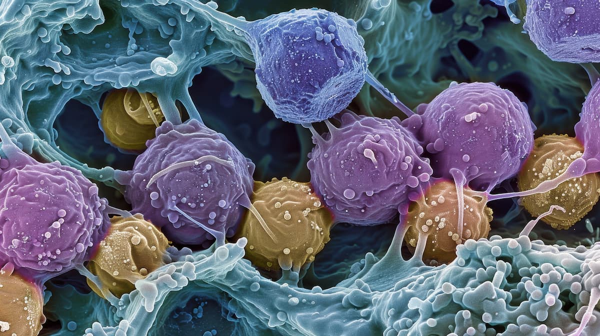 Small Cell Lung Cancer Cells: These small, round cells in the lungs divide rapidly and are known for early metastasis, resulting in highly aggressive cancer.