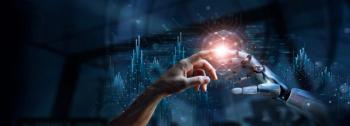 AI, Machine learning, Hands of robot and human touching on big data network connection, Data exchange, deep learning, Science and artificial intelligence technology, innovation of futuristic - Image credit: ipopba | stock.adobe.com