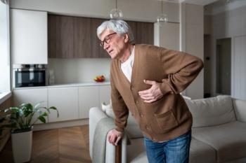Tired scared retiree man holding chest with anginal symptoms, pallor and diaphoresis at home. Suffering male with cardiac origin pain, prexcordial pressure, arrhythmia risk, urgent medical attention - Image credit: DimaBerlin | stock.adobe.com