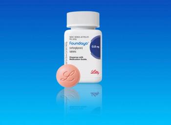 Studio shot of bottle of foundayo weight loss drug with pill from Eli Lilly on blue background with copy space. Copenhagen, Denmark - May 1, 2026. | Image Credit: Ole | stock.adobe.com