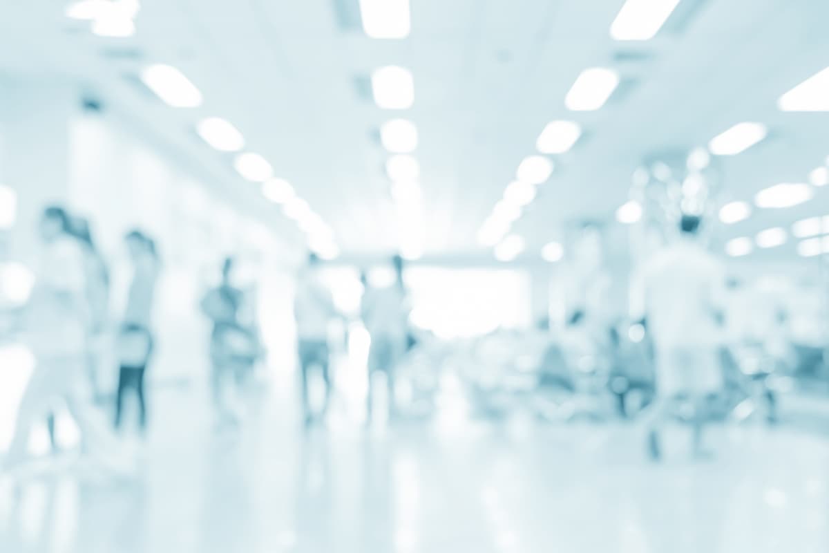 Blurred interior of hospital - abstract medical background.