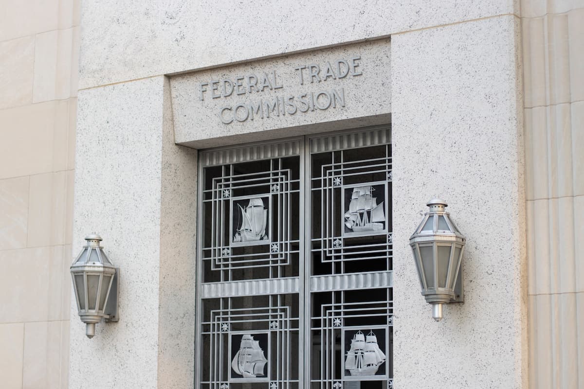 One of the entrances to the Federal Trade Commission Building in Washington, DC, that serves as the headquarters of the Federal Trade Commission (FTC)