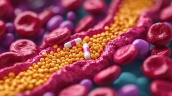 Statin Cholesterol Reduction. Microscopic view of blood vessels and cells in a biological context.