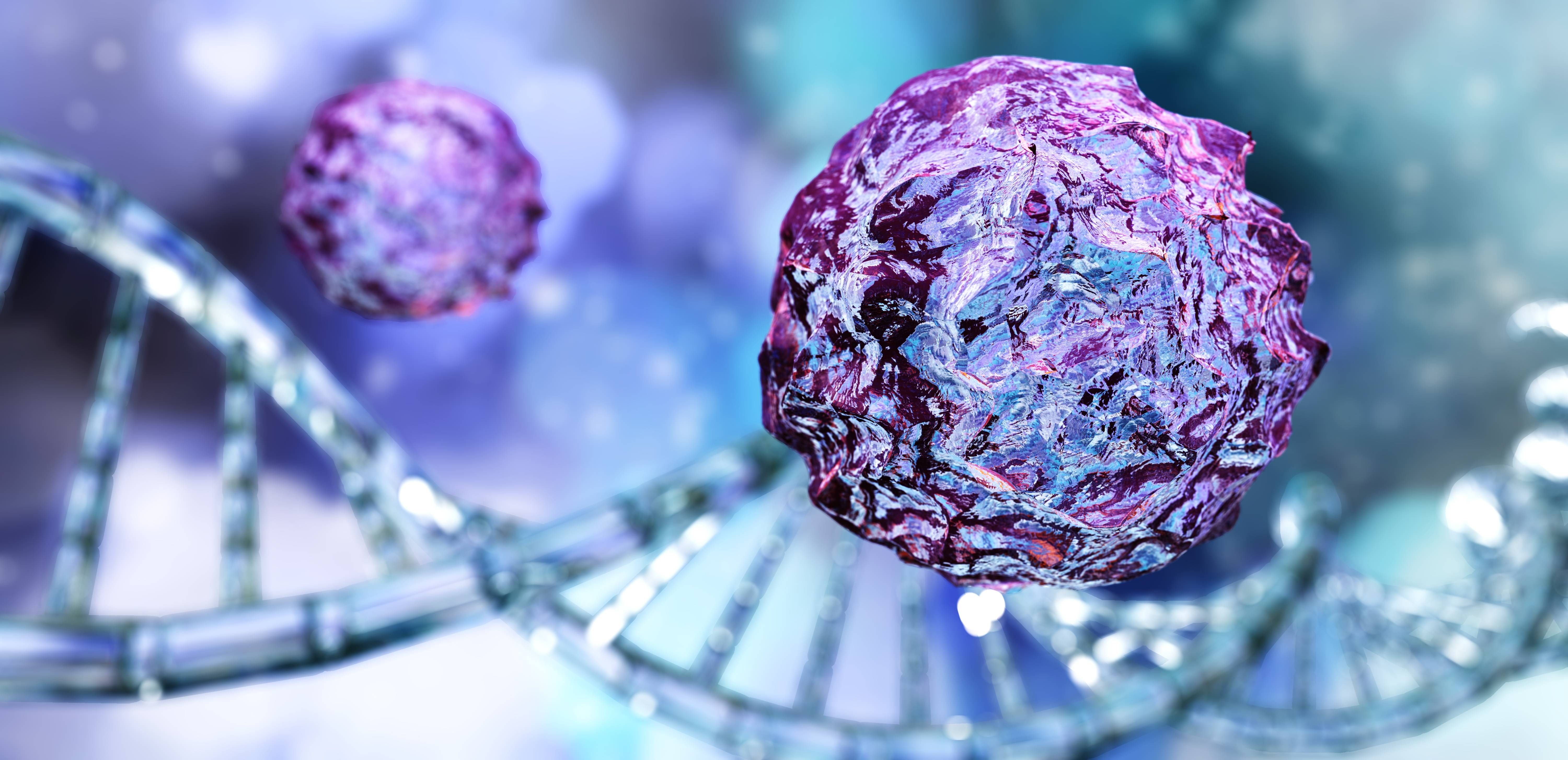 Stem cells - undifferentiated (immature) cells on the background of a DNA helix, 3d rendering | Image Credit: © ustas - stock.adobe.com