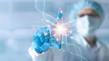 Ipopba/Stock.adobe.com – Conceptual image of scientist holding up a test tube with imagery of dna, an atom, and molecules surrounding it to illustrate the notion of "new" or "emerging" therapeutic/scientific concepts for drug development.