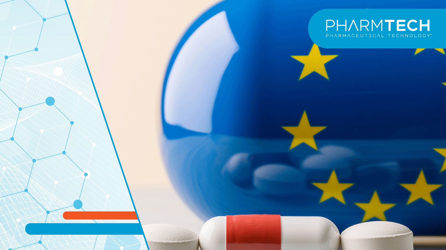 European Union Healthcare: A close-up of white and red capsules symbolizing healthcare against a backdrop of the European Union flag, signifying health and well-being in a European context. | Image Credit: ©pattozher -stock.adobe.com